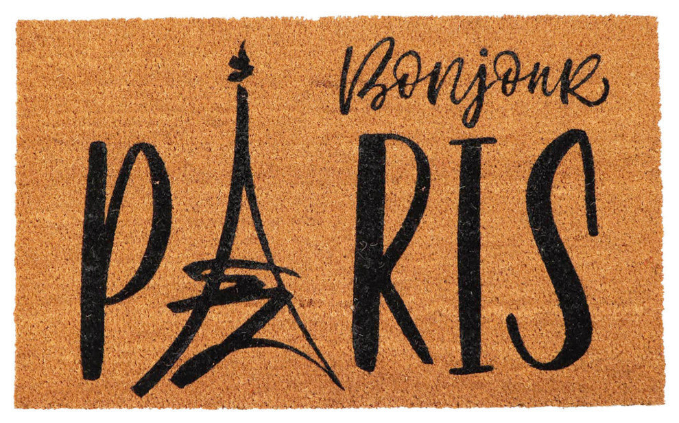 Sheltered Coconut Door Mat Printed, 30x18, Bonjour Paris