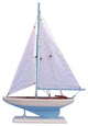 Pacific Sailer, Wood Sailing Boat Model, Blue Sails, 17", Light Blue and White