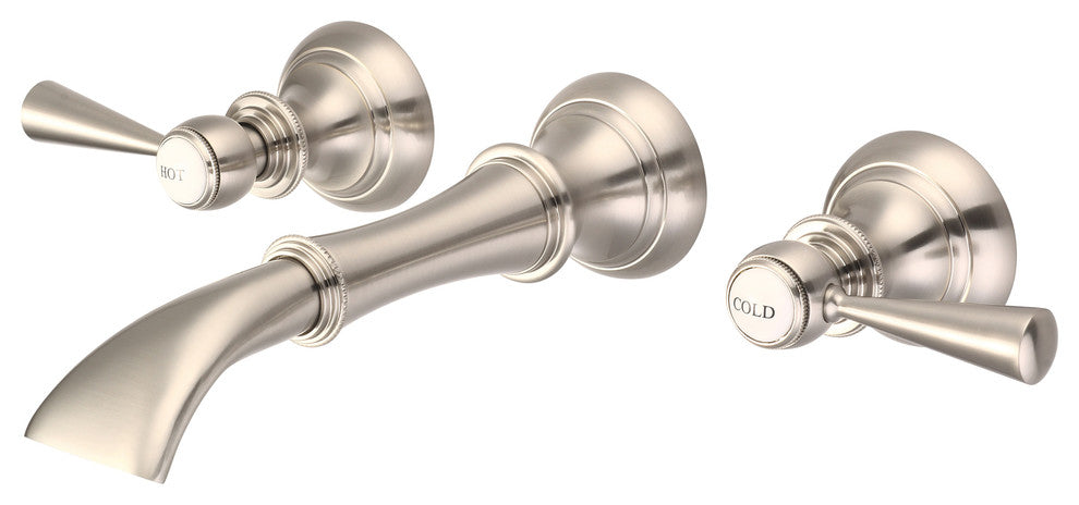 Waterfall Style Wall-Mounted Lavatory Faucet, Brushed Nickel, Torch Lever