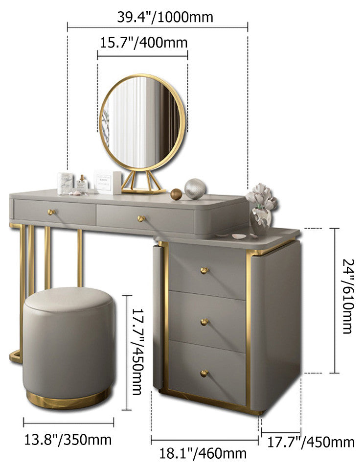Makeup Vanity Set with Drawers Retractable Dressing Table Stool & Mirror