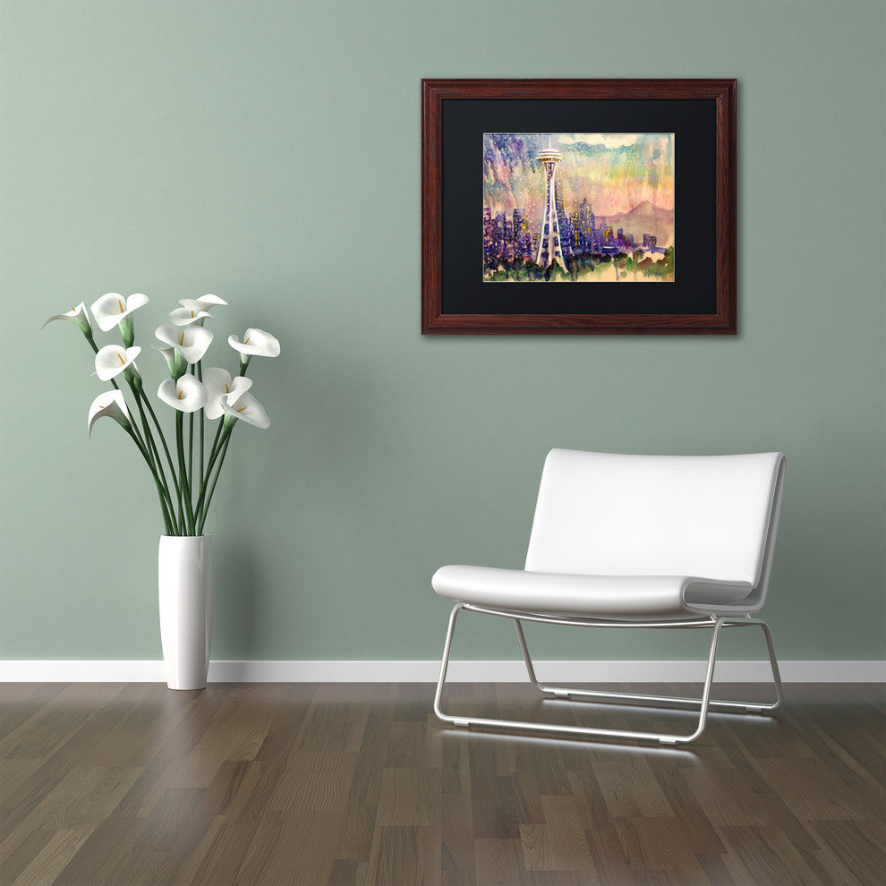 Wendra 'Space Needle Snow' Matted Framed Art, Wood Frame, Black Mat, 20x16