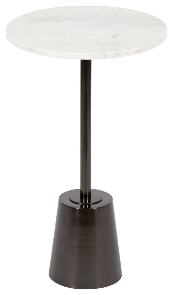 Tira Round Side Table, Pewter/White 14x14x24