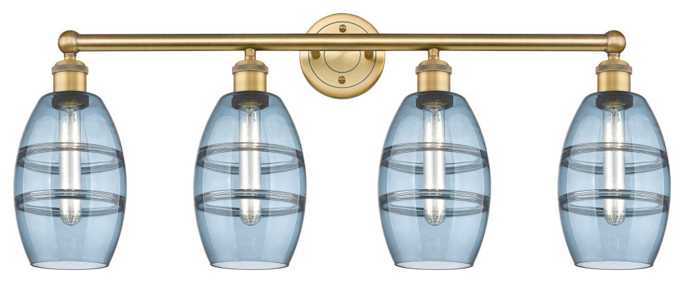Edison-Vaz 4-Light 33" Bath Vanity Light, Brushed Brass, Princess Blue