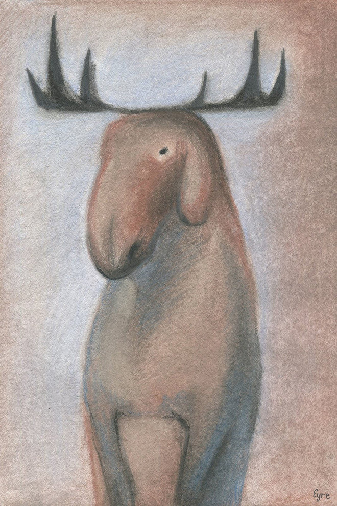 "Happy Moose" Painting Print on Wrapped Canvas, 30"x45"