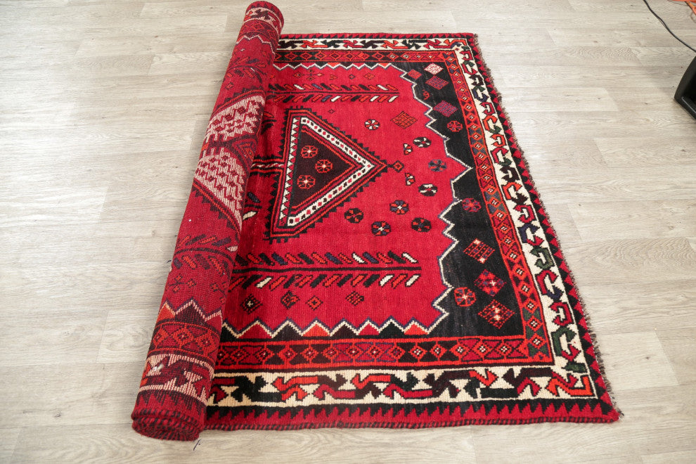 Consigned, Oriental Traditional Handmade Persian Distressed Area Rug, Red, 5x9