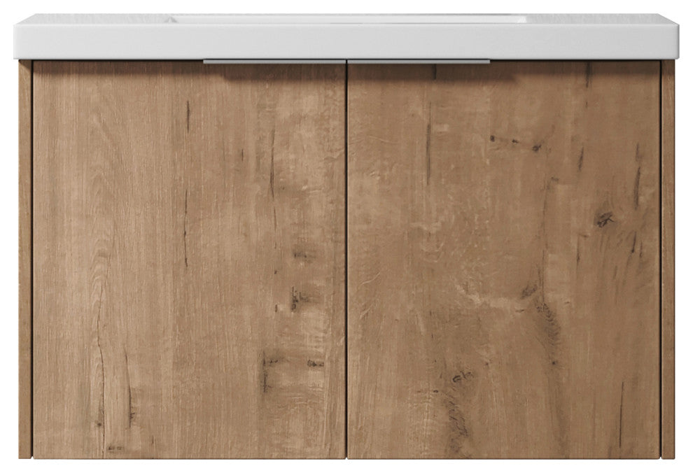 BNK 30" Bathroom Vanity with Resin Sink, Modern Design with Soft Close Doors, Imitative Oak