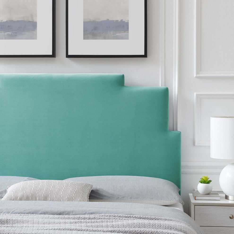Headboard, King Size, Velvet, Blue, Modern Contemporary, Bedroom Master Suite