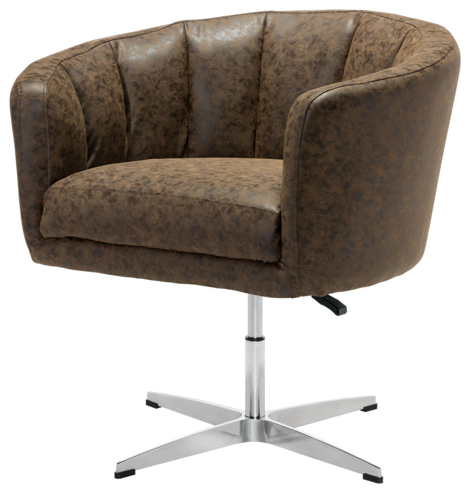 Accent Chair, Faux Vinyl Leather, Steel, Vintage Brown, Silver, Hospitality