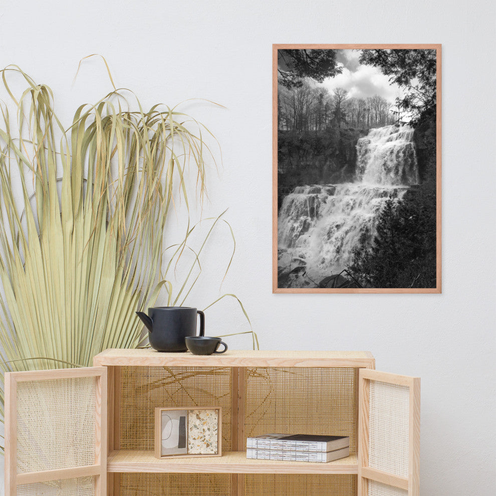 Chittenango Waterfall in Black and White Framed Photo Paper Wall Art Prints, Red Oak, 24" X 36"