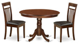 3-Piece Set With a Round Kitchen Table and 2 Leather Kitchen Chairs, Mahogany
