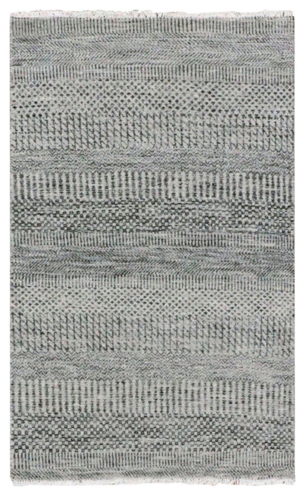 Ice Gray Grass Design Undyed 100% Wool Hand Knotted Oriental Rug, 2'5"x4'1"