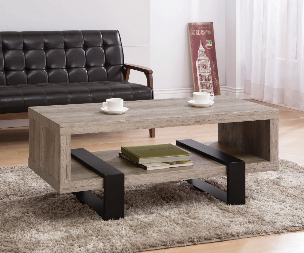 Living Room Coffee Table With Shelf, Gray