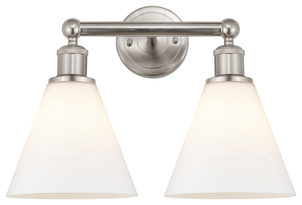Berkshire 2-Light 17" Bath Vanity Light, Satin Nickel Finish, Matte White Shade