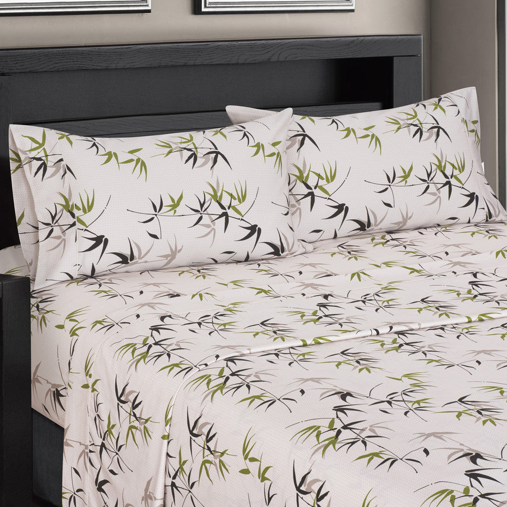 Fern Floral 100% Cotton Weave Bed Sheet Set, California King