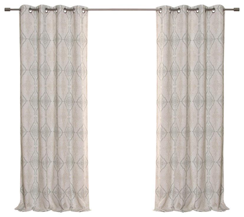 Damask Medallion Linen Blend Blackout Curtain, Sage, 52"x84"