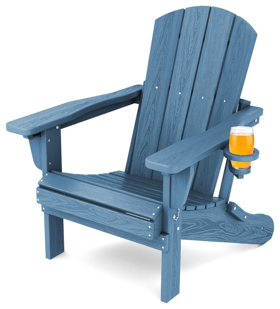 Folding Adirondack Chair With Cup Holder and Multi-Position Backrest, Blue