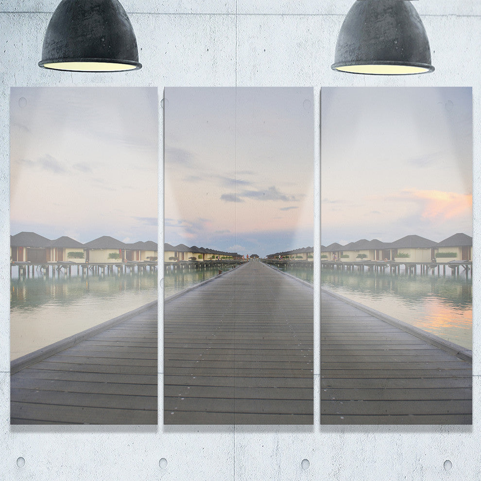 "Wooden Bridge to Water Home Villas" Metal Wall Art, 3 Panels, 36"x28"