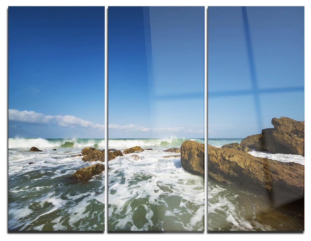 "Sea With White Waves" Photo Metal Wall Art, 3 Panels, 36"x28"
