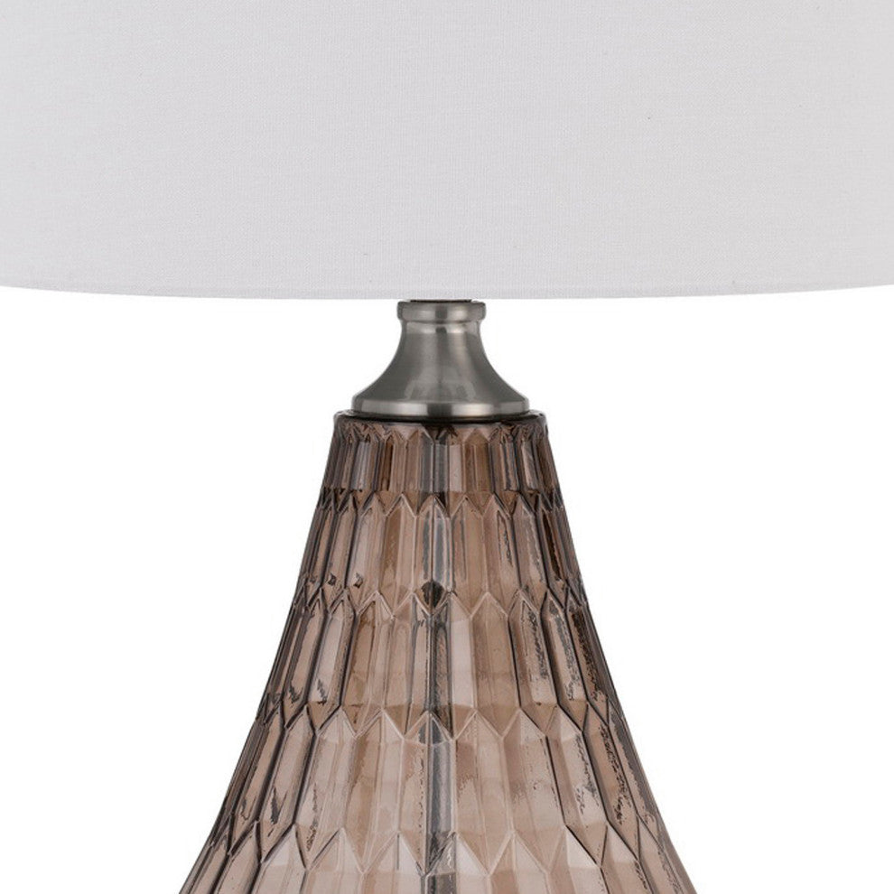 31 Inch Glass Table Lamp with Dimmer, Geometric Base, Brown