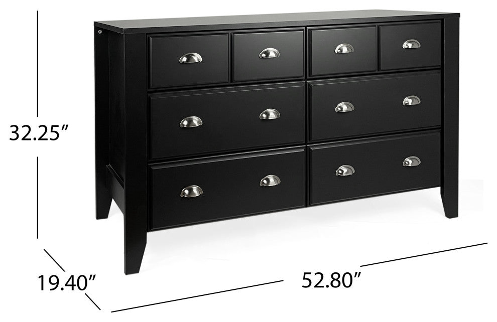 Cleary Contemporary Faux Wood 6 Drawer Double Dresser, Black