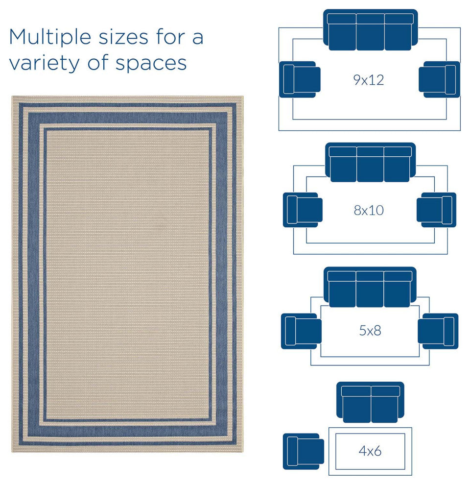 Area Rug Runner Floor Carpet, Indoor Outdoor, Rectangular, 9x12, Blue Beige