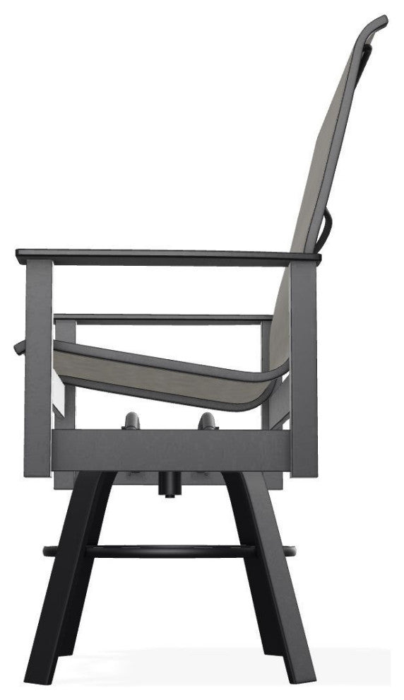 Leeward Sling Balcony Height Outdoor Swivel Armchair, Storm/Black