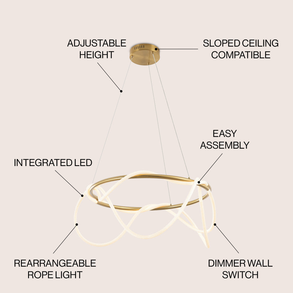 360 Adjustable Silicone Neon Rope Dimmable Integrated LED Chandelier