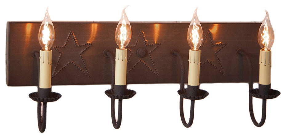 Four Arm Vanity Light With Stars, Blackened Tin