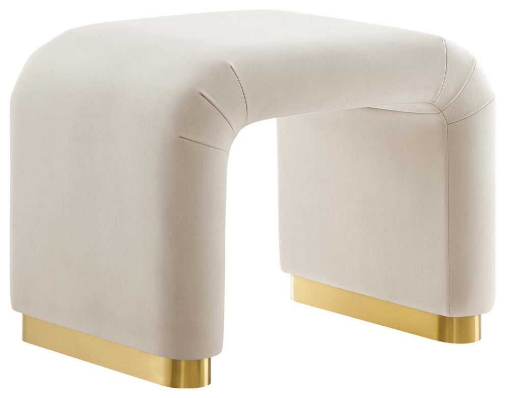 Koda Performance Velvet Waterfall Stool - Brass Almond