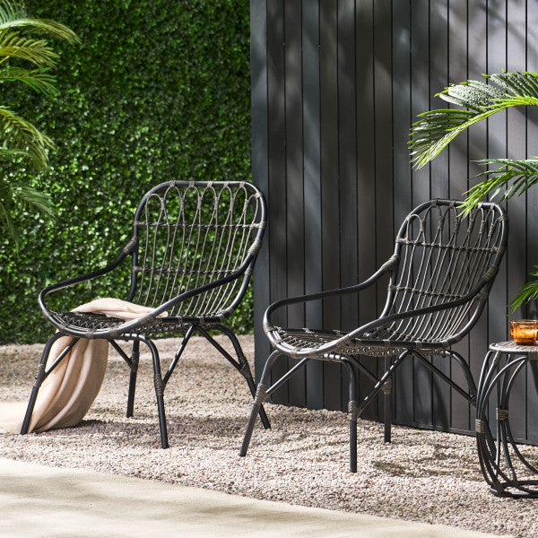 Barrister Outdoor Wicker Accent Chairs, Set of 2, Dark Gray