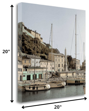 20" Picturesque Tuscan Village on a Harbour Giclee Wrap Canvas Wall Art