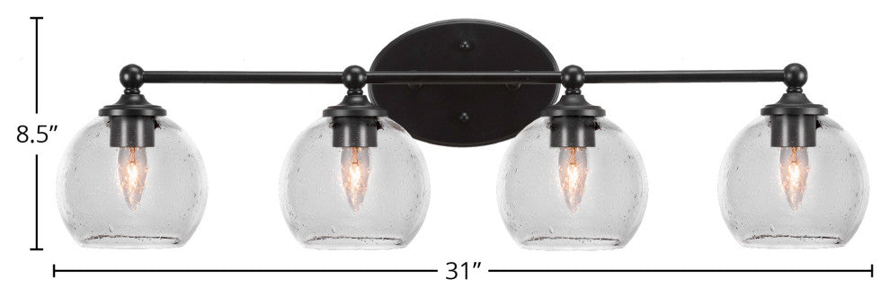 Capri 4-Light Bath Bar, Matte Black/Clear Bubble