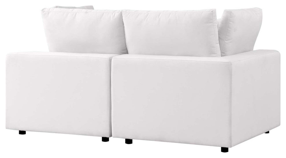 Modular Lounge Loveseat Deep Sofa, White, Modern, Outdoor Patio Hospitality