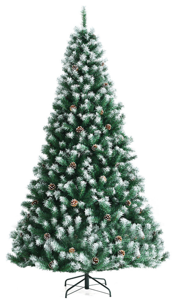 Costway 6ft Snow Flocked Hinged Christmas Tree w/1000 Branch Tips & Pine Cones