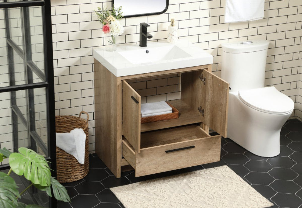 Walker Natural Oak-Light Bathroom Vanity, Natural Oak, 30"