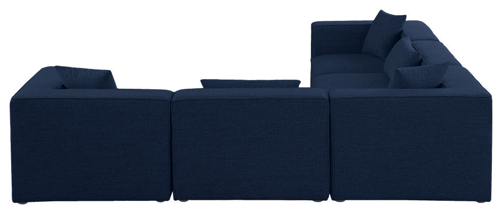 Cube Upholstered Modular Sectional, Navy, 5-Piece: 2 Armless Chair, 3 Corner Chair, Linen Texured Fabric
