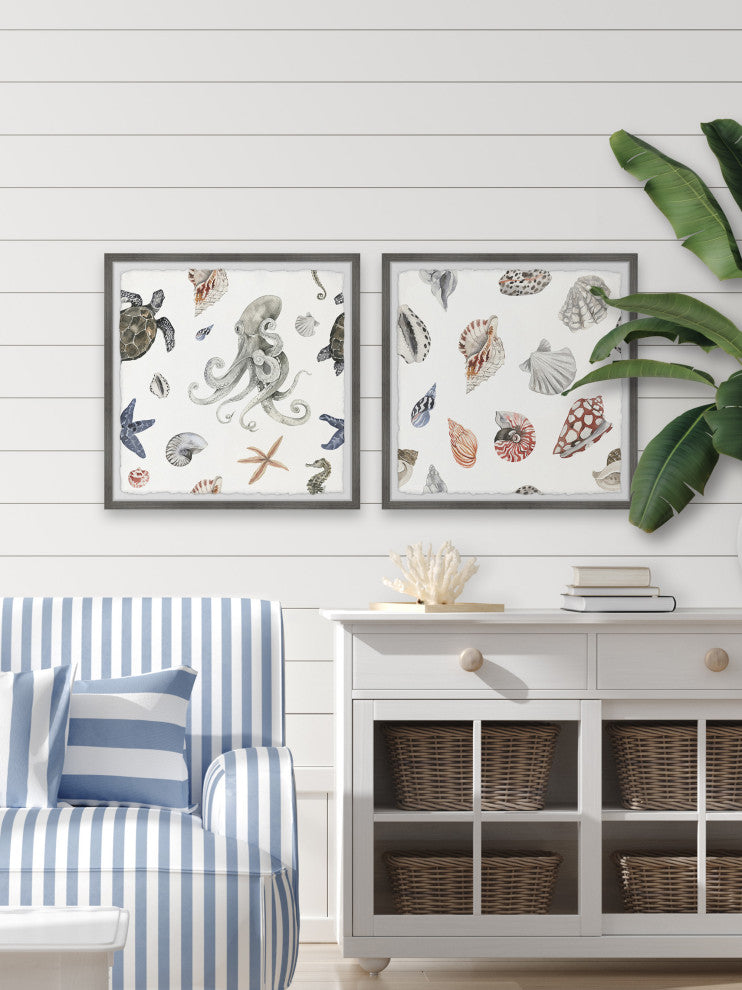 Sea Animals Diptych, 2-Piece Set, 18x18 Panels