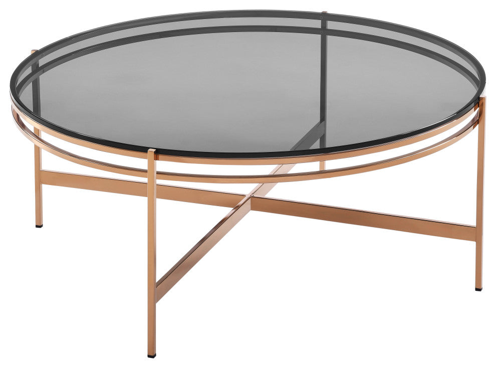 Modrest Bradford Modern Smoked Glass and Rosegold Coffee Table