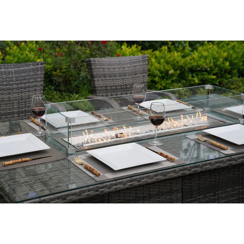 7-Piece Outdoor Wicker Patio Dining Set with 6 Armchairs, Gray