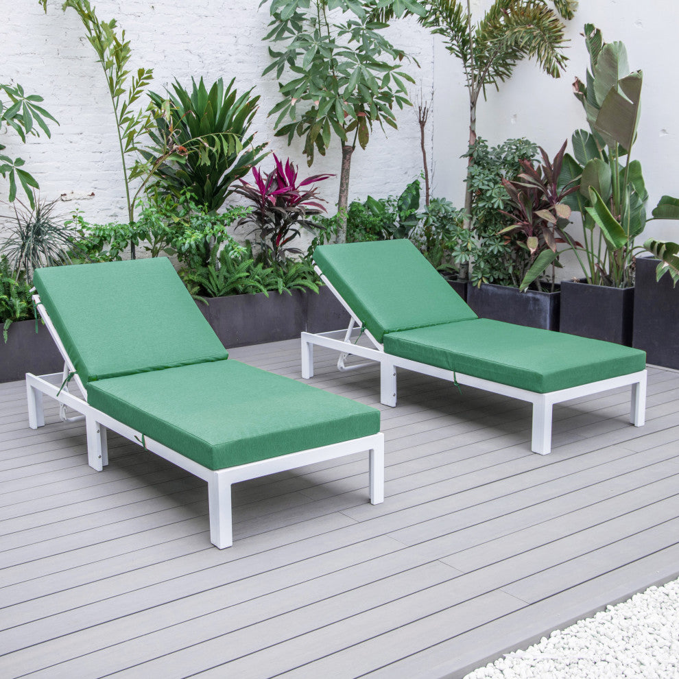 Chelsea White Patio Chaise Lounge Chairs, 2-Piece Set, Green