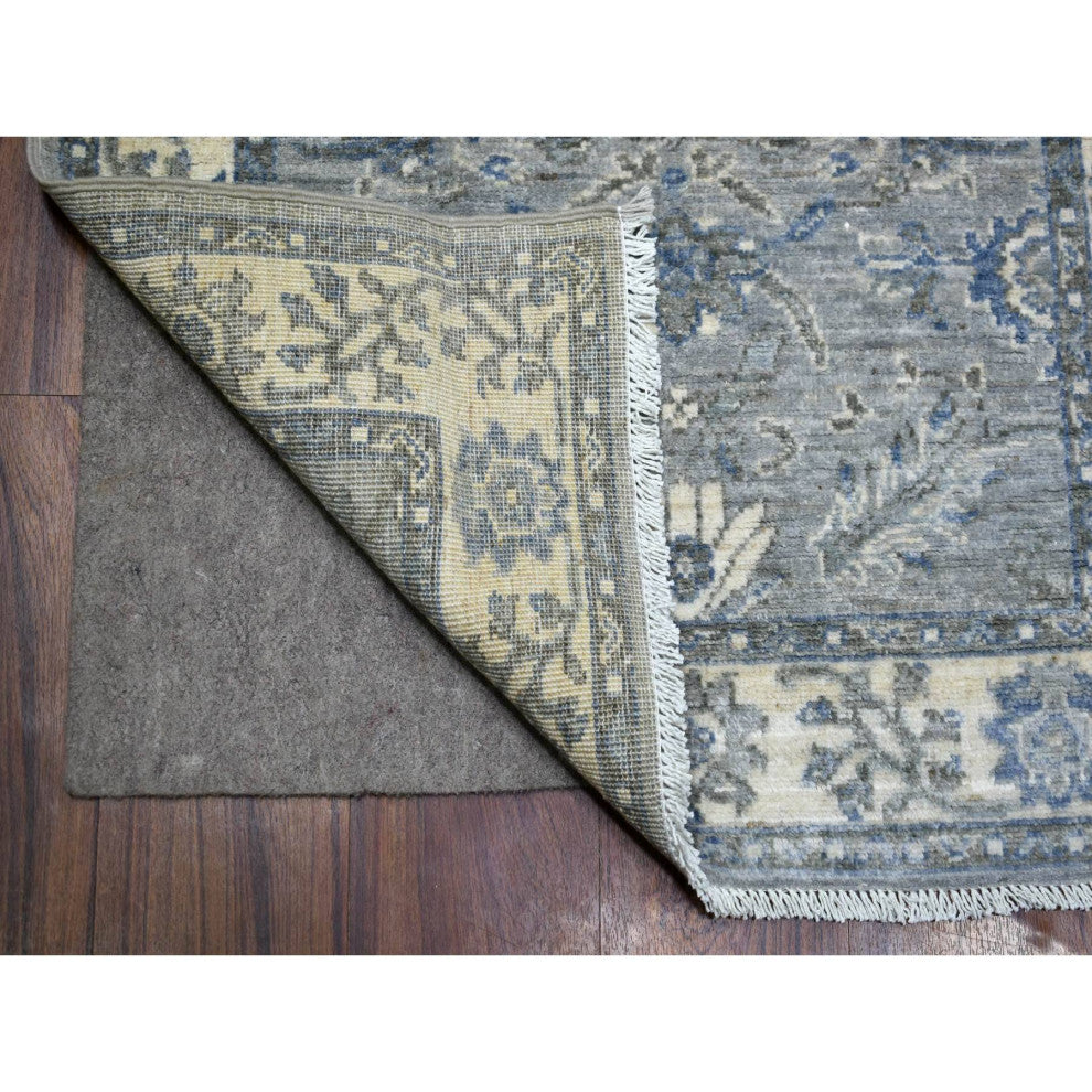 Gray Afghan Wool Natural Dyes Hand Knotted Fine Peshawar Runner Rug 2'7"x13'1"