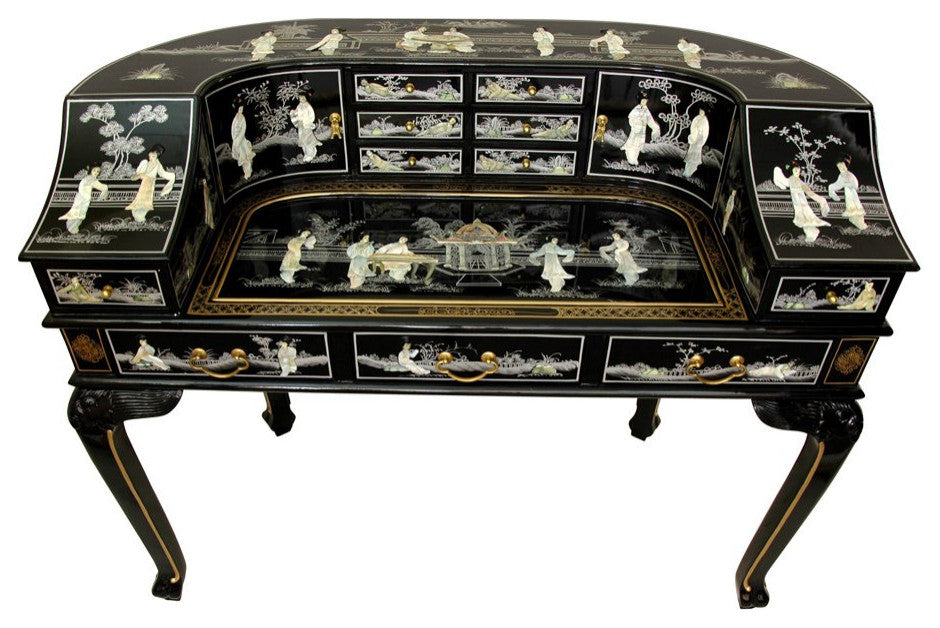 Black Lacquer Ladies Desk With Mother of Pearl