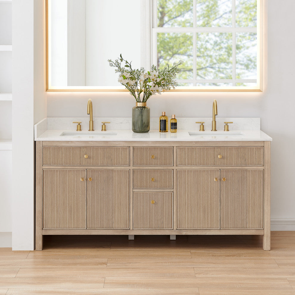 Cerrito Bathroom Vanity, Natural Oak, 72" Double, Without Mirror