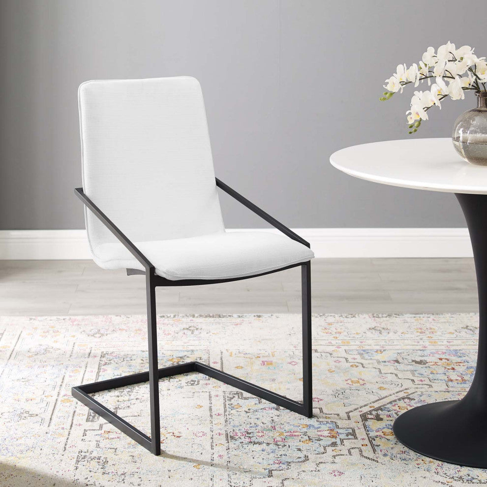Side Dining Chair, Fabric, Metal, Black White, Modern, Cafe Bistro Restaurant