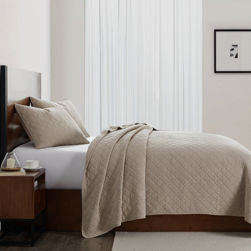 Stonewashed Cotton Gauze Quilt Set, 3PC, Sable, King