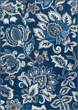 Stella Traditional Floral Dark Blue Rectangle Area Rug, 5'x7'