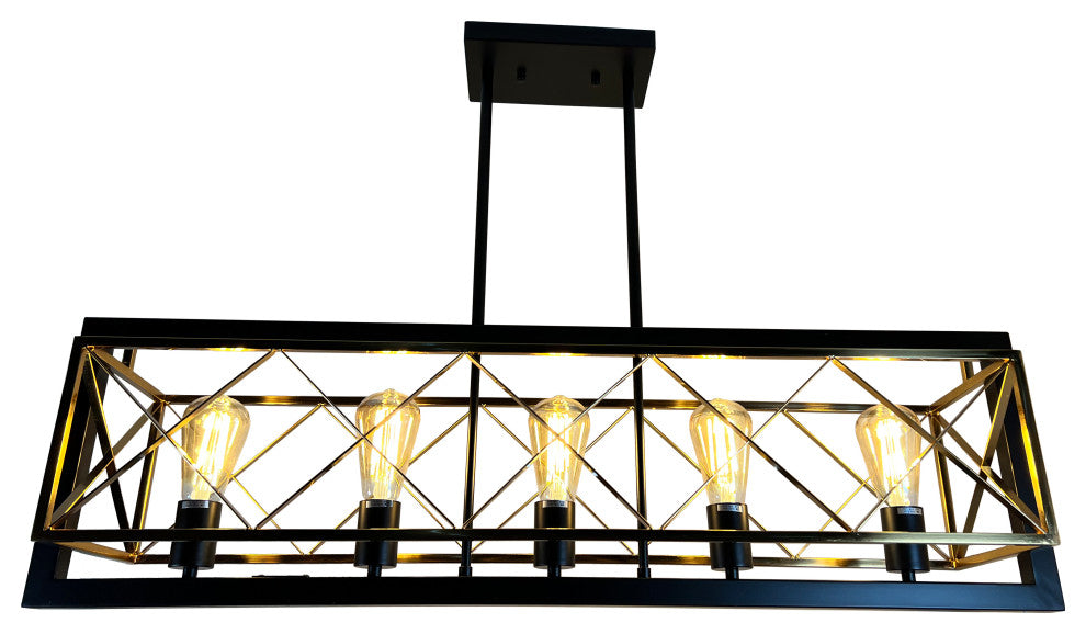Akbal 5-Light Black and Gold Island Pendant