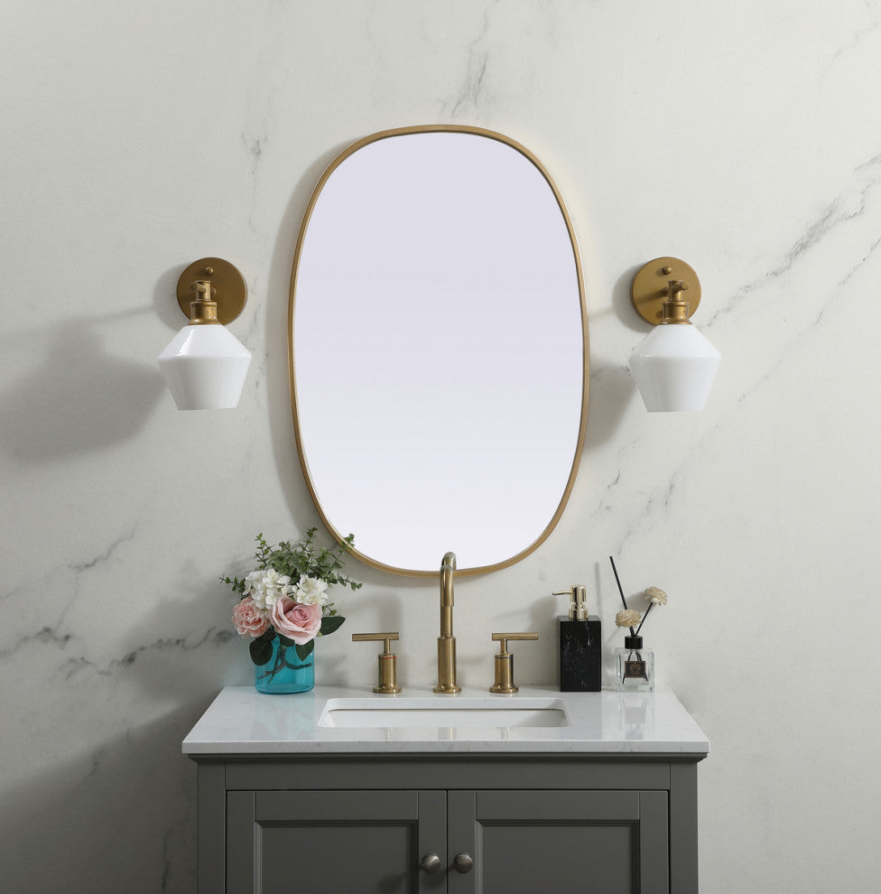 Elegant Decor Metal Frame Oval Mirror 20X30" in Brass
