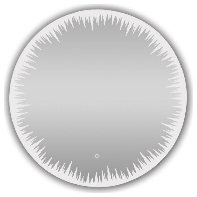 36" Flame, LED Lighted Round Mirror With Dimmer, Defogger, Touch Control.