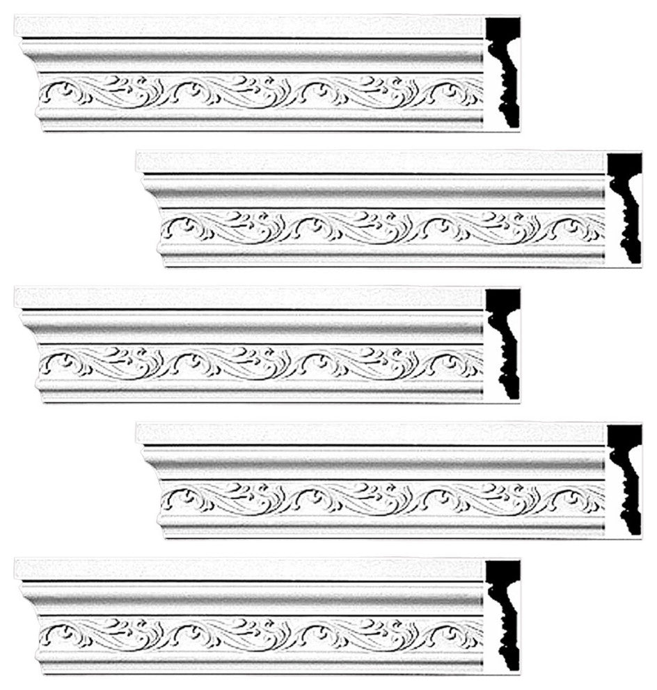 Crown Molding White Urethane Savanah Design 5 Pieces Totaling 470" Length